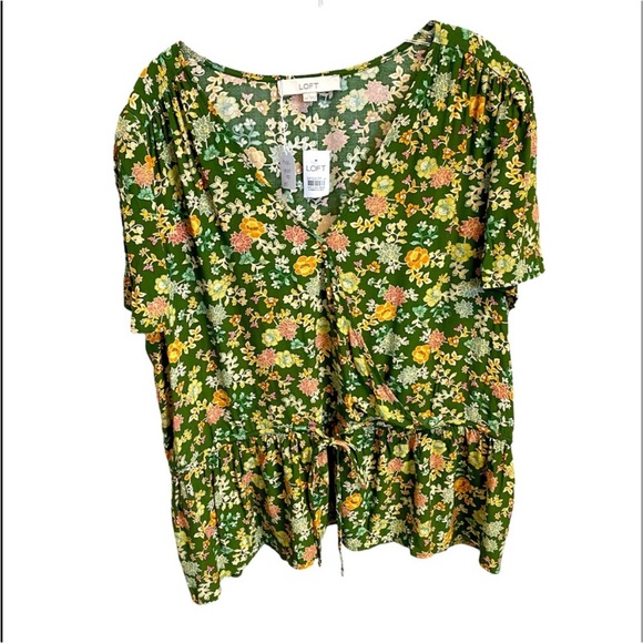 LOFT Tops - LOFT Sage Green Fall Floral Print Blouse Top NWT XXL